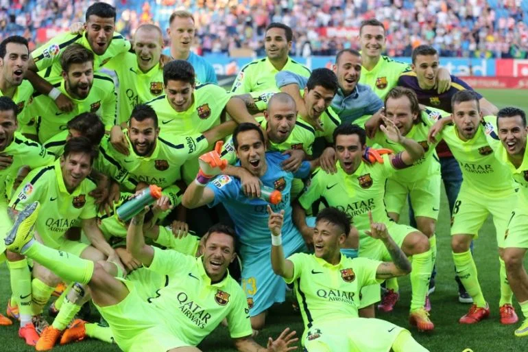 西甲联赛巴塞罗那夺冠庆祝